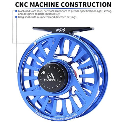 Maxcatch AVID Fly Fishing Reel with CNC-machined Aluminum Body - 1/3, 3/4, 5/6, 7/8, 9/10 Weights(Black, Green, Blue) - color: Fly Reel Blue, size: 3/4wt