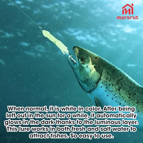 20pcs Luminous Octopus Trolling, Squid Lures Fishing Saltwater, Glow in Dark, Soft Colorful Bait Squid Skirts Fishing Lures Set for Saltwater Freshwater, 3.74 Inch x 1.10 Inch, Green When Glowing