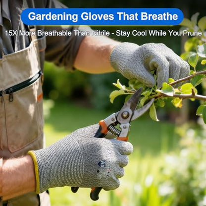 Dowellife Cut Resistant Work Gloves for Men & Women - ANSI A5 & EN388 Level 4, Breathable PU Coated, Grey Non-Marking - for Gardening, Fishing, Automotive, Construction, Wood Carving (Large, Grey) - size: Large (Pack of 3)