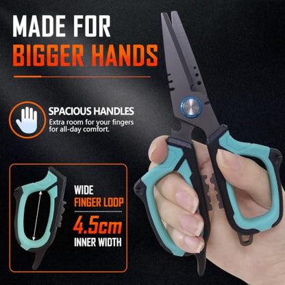 Eupheng 6.5" Pro Multifunction Fishing Scissors for Braided Line Mono Fluorocarbon wire lines,Dual Serrated Titanium Blades Non-Slip Grip Fishing Shears Enlarged Finger Holes with Bottle Opener - style: 6.5in Red Scissors