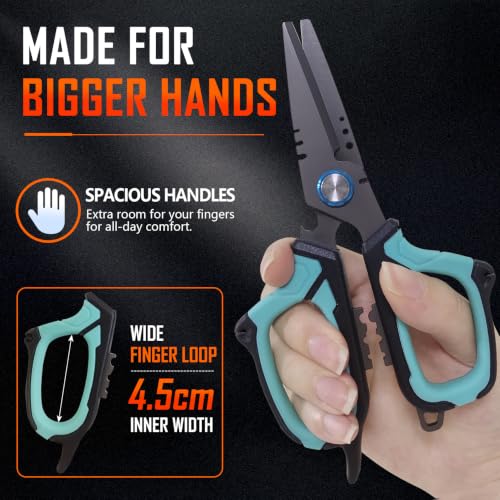 Eupheng 6.5" Pro Multifunction Fishing Scissors for Braided Line Mono Fluorocarbon wire lines,Dual Serrated Titanium Blades Non-Slip Grip Fishing Shears Enlarged Finger Holes with Bottle Opener - style: 6.5in Blue Scissors