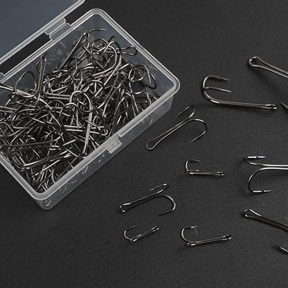 Double Fishing Hooks, 40/80pcs Classic Dual Frog Hooks High Carbon Steel Double Hooks Fishing Open Shank Barb Fishing Bait Hooks Saltwater Freshwater 8#-4/0 - size: 6#-80PCS