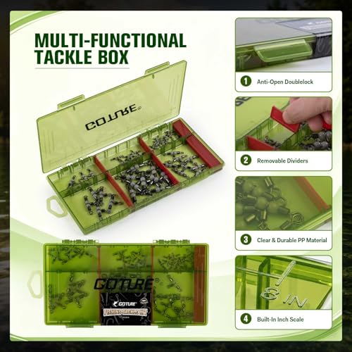 Goture Fishing Swivels, 3 Way Swivels Fishing Tackle, T Shape Cross Line Rolling Swivel with Luminous Beads Saltwater Freshwater,6 Sizes Three Way Barrel Swivel with Removable Dividers Tackle Box