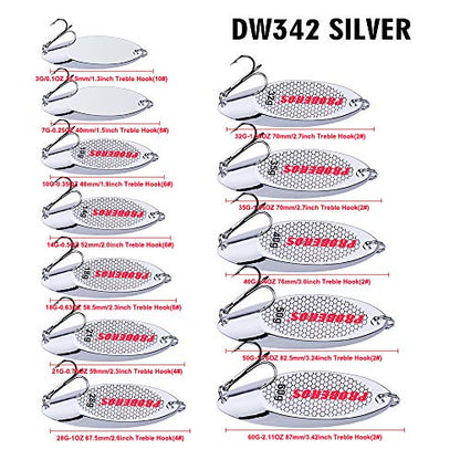 PROBEROS Fishing Spoons Lures Bass Baits Jigging Bait Tackle with Treble Hooks Hard Metal Spoon Fishing Lure Weight Pick 10 Pcs/Pack Silver Gold - color: 10PCS Silver, size: 14G-0.5OZ