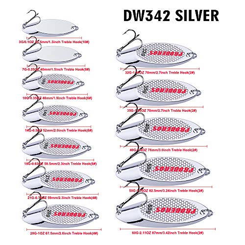 PROBEROS Fishing Spoons Lures Bass Baits Jigging Bait Tackle with Treble Hooks Hard Metal Spoon Fishing Lure Weight Pick 10 Pcs/Pack Silver Gold - color: 10PCS Silver, size: 14G-0.5OZ
