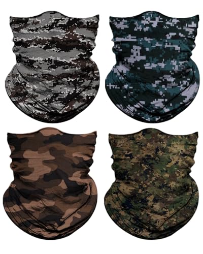 4Pack Neck Gaiter for Men Women Face Cover Mask Head Wrap Balaclava Headwear Bandana Headband Magic Scarf - color: A-camo3