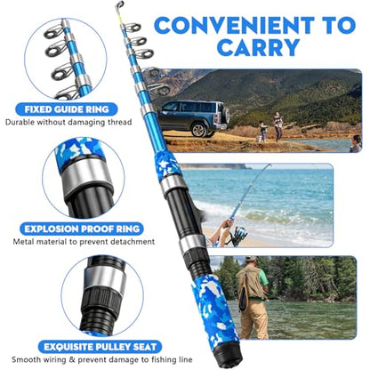Kids Fishing Pole Set Fishing Rod and Reel Combos Ultralight Telescopic Fishing Rod+Spinning Reel+Lure Baits+Fishing Line with Mini Shark Bag for Boys Girls Youth Freshwater Saltwater - color: Blue, size: 1.5M/5FT
