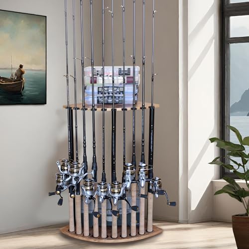 Rush Creek Creations - 10 Fishing Rod and Fishing Pole Holders for Garage, Fishing Gear, Accessories & Tackle Organizer, Vertical Fishing Pole/Rod Corner Storage Rack - 15.35"D x 15.35"W x 26.85"H