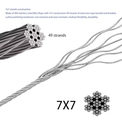 Wire Rope,Equipped with Crimping Pliers,1/16 Wire Rope, Aircraft Cable,304 Stainless Steel Cable,7x7 Strand Core 196FT,368lbs Breaking Strength - size: 1/16 inch 196FT