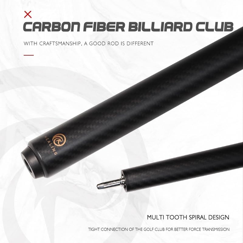 58" Carbon Fiber Pool Cue with 12.4mm Tip - Includes Premium Case & Glove for Amateur & Professional Players (Black-2)