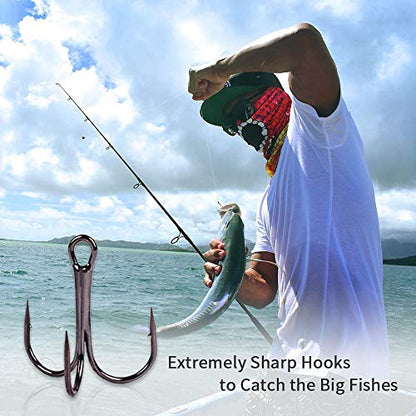 UCEC Fishing Hooks Treble Hooks Kit for Saltwater Freshwater, High Carbon Steel Strong Sharp Round Bend for Catfish Trout Hard Baits Lures, Size #1#2#4#6#8#10#12#14 110/50/210 Pack with Split Rings - style: 50pcs, #2 #4 #6 #8 #10