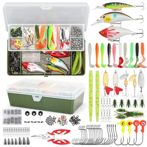 TCMBY 236Pcs Fishing Lures Tackle Box with Tackle Included, Crankbaits, Spoon, Hooks, Weights & Accessories, Casting Fishing Gear for Bass, Trout