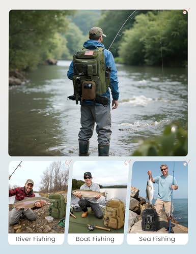SKYSPER Tackle Backpack Fishing Bags with Rod Holder, 40L Water-Resistant Tackle Box Storage Bag for Fishing Gear Lures(Armygreen) - color: Armygreen