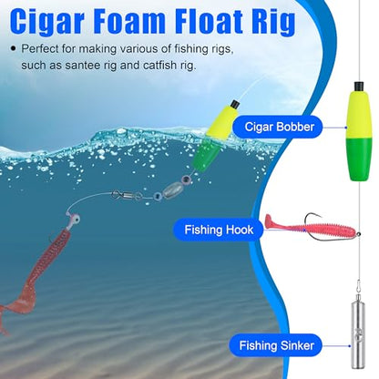 SILANON Peg Floats Fishing Bobbers,Foam Cigar Fishing Floats Bobbers Catfish Floats Slip Fishing Cork Bobbers with Pipe Plug for Catfish Santee Rig Freshwater Saltwater Fishing - size: 2.5 inch, style: Yellow-Green-30pcs