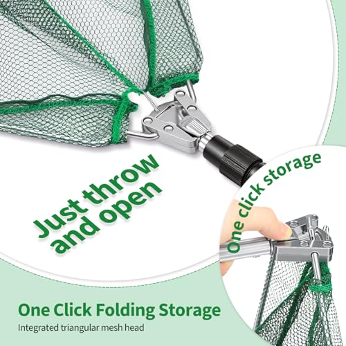 Fishing Net with Telescopic Pole Handle, Fish Landing Net with Sturdy Collapsible Handle, Folding Nylon Mesh Landing Netfor Saltwater and Freshwater, Extend to 50 in