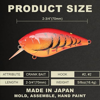 LUCKY CRAFT LC 2.5 Silent Crankbait Fishing Lures, 2-3/8” Squarebill Crankbait, Bass Lures, Floating 4ft Depth Hard Bait, Champion Freshwater Fishing Gear and Tackle Box Accessories - color: 345 Delta Crazy Red Craw