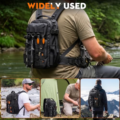 Fishing Backpack with Spinning Rod Reel Combos Tackle Box,Portable Travel Fishing Rods Kit,Fishing Sling Tackle Bag with Rod Holders,Fishing Gear Gifts for Men with Fishing Lures,Pliers