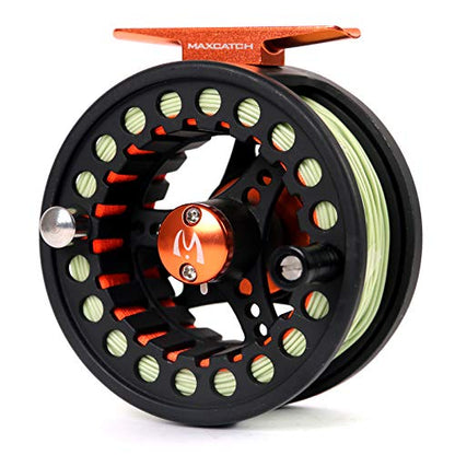 M MAXIMUMCATCH Maxcatch ECO Large Arbor Fly Fishing Reel (3/4wt 5/6wt 7/8wt) and Pre-Loaded Fly Reel with Line Combo - color: Black (With Line Pre-loaded), size: 5/6 weight