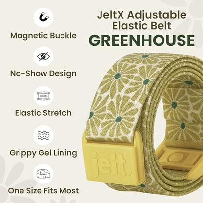 JeltX Adjustable Elastic Belts for Men and Women, Non-Slip Stretch Belt with Magnetic Belt Buckle and Grippy Gel - color: Greenhouse