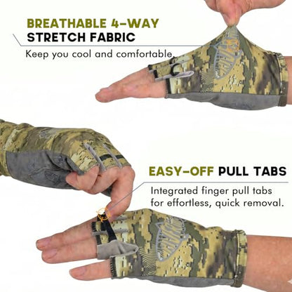Riverruns SwiftShield Fishing Gloves Shortened Wrist UPF50+ Sun Gloves Fingerless Lightweight Breathable Hiking Driving Kayaking Paddling - color: CamoKhaki, size: X-Large