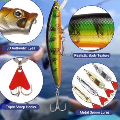 CATCHRO 409 Pcs Fishing Lure Kit & Tackle Box Set, Complete Fishing Stuff for Freshwater & Saltwater, Kids Tackle Box with Hooks, Lures & Accessories, Ideal Gifts for Fishermen & All Skill Levels.