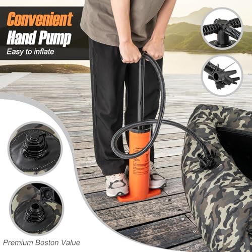 GYMAX Fishing Float Tube, 350LBS Inflatable Belly Boat with Oar, Flippers, Rod Holder, Fish Ruler, Hand Pump & Zipper Storage, Portable Backpack Float Tubes for Fishing - color: Camouflage