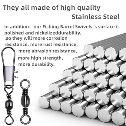 260Pcs/Box with Stainless Steel Fishing Barrel Swivels 150Pcs /Barrel Swivels with Snaps 110Pcs Mix,High Strength Connector for Quick Change Fishing Lure or Line Tackle Saltwater Freshwater