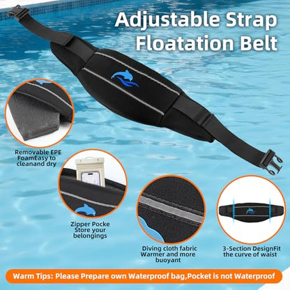 SIXRARI Adult Flotation Swim Belt, Adjustable 3-Section Buoyancy Belt with Reflective Strips for Water Aerobics, Aqua Jogging, Pool Exercise, Swimming Training & Low-Impact Workout - size: Large