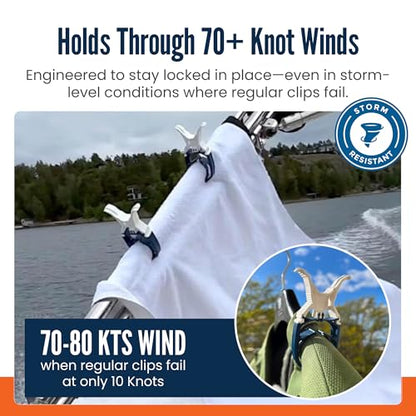 Navy Blue 6-Pack - Storm Proof & Lockable Clothespin - Large Clips fit Lines & Rails - Multi-Purpose Towel Clips for Boat Accessories, Chairs, RV, Camping, Fishing, Stroller, Balcony, Tarps - color: Navy Blue