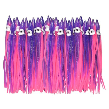 Fishing Squid Skirts Lures Octopus Skirts Trolling Lures Soft Plastic Fishing Tackle Squid Bait for Saltwater Bass Salmon Trout - color: Purple, size: 4.33in - 30pcs