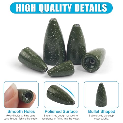 Bullet Fishing Weights Sinkers, 30pcs Worm Slip Sinkers Weight for Bass Fishing Carolina Rig Texas Rig Drop Casting Sliding Weights Saltwater Freshwater - size: 55pcs Weights Kit