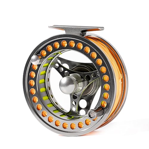 EX-ALC Fly Reel 3/4 5/6 7/8 9/10WT CNC Machined Large Arbor Aluminum Fly Fishing Reels Silver/Gunsmoke Fly Reels - color: Orange Fly Line, size: 9/10WT Fly Reel