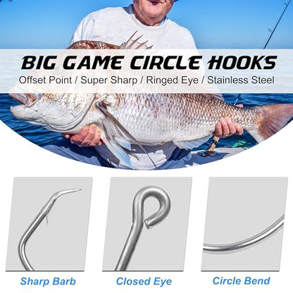 Stainless Steel Tuna Circle Hooks, 30pcs 3X Strong Saltwater Hooks Ultra Sharp for Tuna Marlin Swordfish Sharks, Size 5/0-10/0 - size: 9/0 _ 30pack