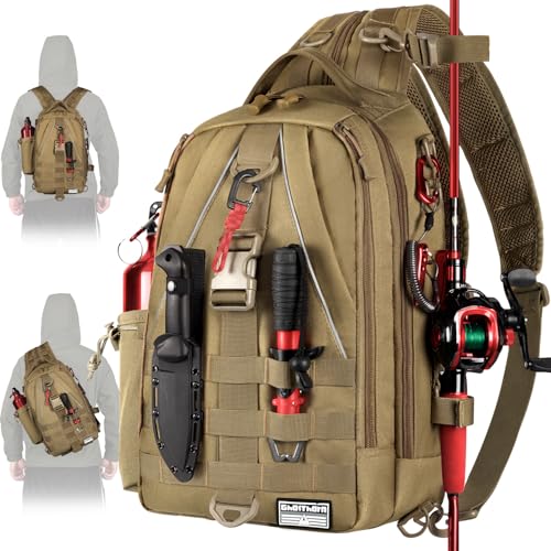 Ghosthorn Fishing Backpack with Tackle Boxes Fish Lip Gripper Pliers Lures Waterproof Tackle Bag with Rod Holder Fishing Gear - color: Khaki, size: Large