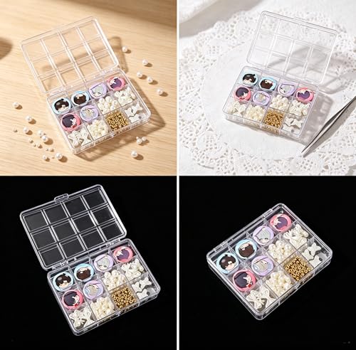 12 grid acrylic storage box, 4.4 x 3.5 x 0.6 inch，nail jewelry and earring display cabinet, nail art craft storage box with transparent cover, fishing bait, rock collection - color: white
