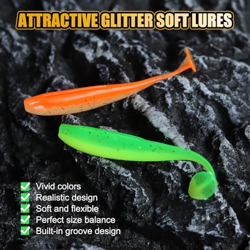 Fishing Soft Lures Paddle Tail Swim Baits Plastic Baits Crappie Walleye Trout Bass Fishing Baits for Jig Heads Saltwater/Freshwater 40PCS - color: Style B