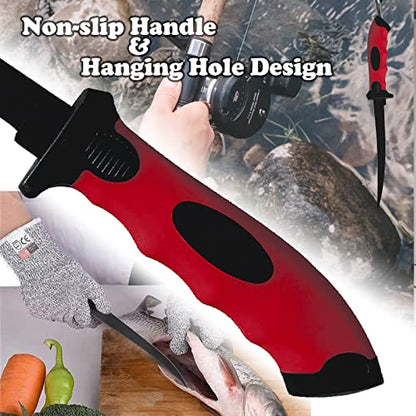 Fishing Fillet Knife Set, 7 Inches Professional Stainless Steel Blade Filet Knife for Fish, with Sharpener and Cutting Resistant Gloves, Fishing Gear, Fishing Tool Set, Red - color: Red