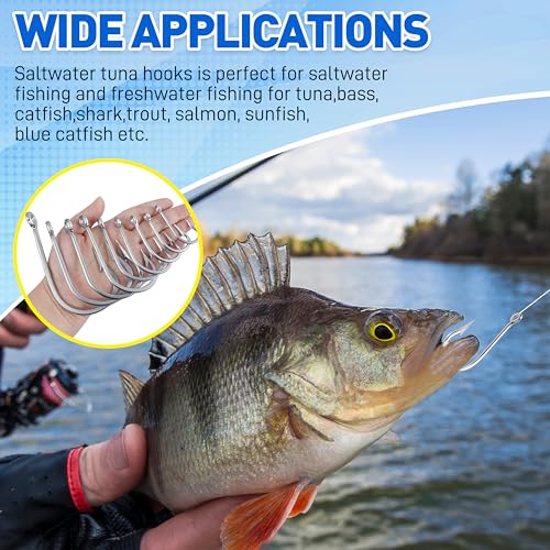 Large Giant Shark Fishing Hooks Saltwater,12pcs Forged Alligator Tuna Hooks Big Game Stainless Steel J Fish Hooks Extra Strong for Shark Swordfish Tuna Catfish 5/0-13/0 - size: 9/0-12Packs