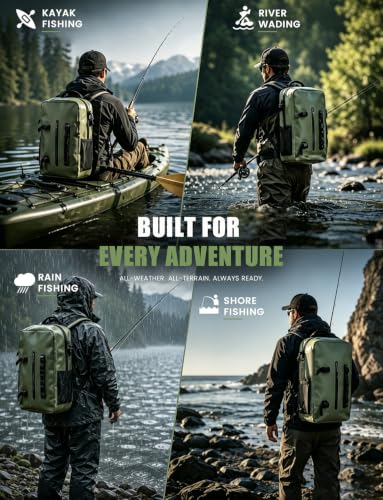 Floating Fishing Backpack IP68 Waterproof Submersible Zipper, Tackle Backpack Fits 2-3 3700 Tackle Boxes, 840D PVC Tackle Backpack with 3 Rod Holders, Fishing Accessories Gift for Men & Women
