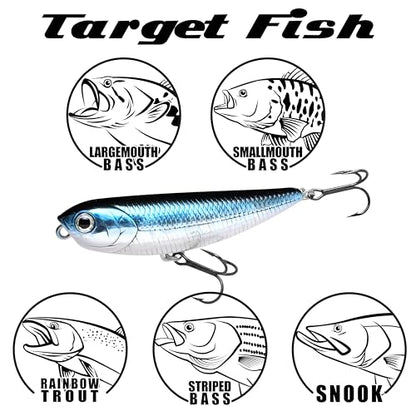 LUCKY CRAFT Sammy 65 Topwater Fishing Lures, 2.5" Floating Freshwater Trout, Smallmouth Bass Lures, Walk-the-Dog Tournament Bait, Bass Fishing Gear and Tackle Box Accessories - color: 052 Aurora Black