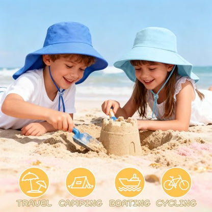 ZOORON Outdoor Kids Sun Hat with Neck Flap UPF 50+ Sun Protection Fishing Hat Wide Brim Summer Kids Beach Hats for Girls Boys - color: 1pack-light Blue