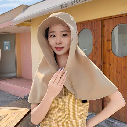 Fashion Outdoor Beach Hats UPF 50+ UV Sun Protection Wide Brim Shawl Breathable Face Neck Flap Cover Folding Sun Hat - color: Khaki