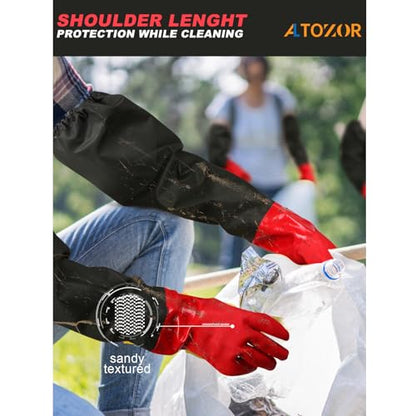 25" Extra-Long Waterproof Gloves with Cotton Liner - Heavy Duty, Aquarium & Pond Cleaning, Seafood Working