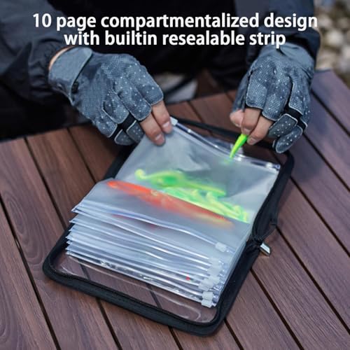 Lure Bag 10-Page PVC Ring-Binder Clear Lure Organizer | Bait Organizer for Tackle Saltwater Freshwater Lake River Pond Beach Shore Boat Sports Outdoors