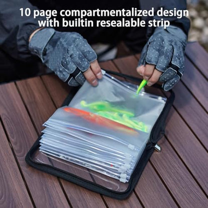 Lure Bag 10-Page PVC Ring-Binder Clear Lure Organizer | Bait Organizer for Tackle Saltwater Freshwater Lake River Pond Beach Shore Boat Sports Outdoors