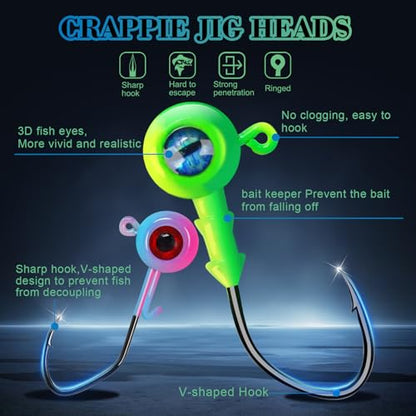 120pcs Fishing Crappie Lures -70pcs Jig Heads Hooks Kit,Small Soft Plastic Grub Lure, Tube Bait Jig Heads for Saltwater Freshwater Fishing - size: 110 pieces (30 Jig Heads + 80 Soft Baits)
