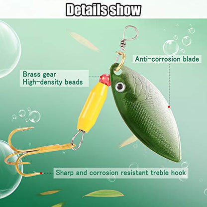 Skylety 40 Pcs Fishing Lure Hard Metal Colorful Spinner Baits with Tackle Box Trout Spoon Fishing Lures for Bass Pike Walleye Trout Salmon