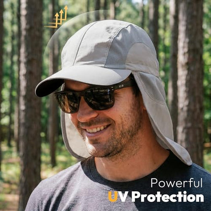 Mens Sun Hat with Breathable Mesh Sun Hats for Men Sun Protection Fishing Hat with Neck Flap for Hiking Cycling - color: Gray