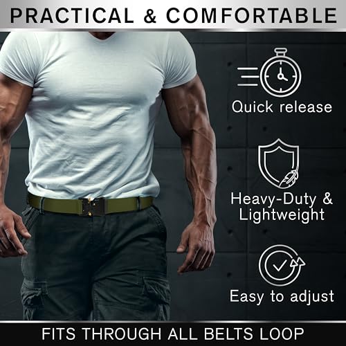 TECEUM Tactical Belt – Heavy-Duty & Quick Release – Military, Work, Rigger, Duty & Utility Belt for Men - color: Buckle 1 - Green, style: Large-for Waist 42"-46" (Length 53")