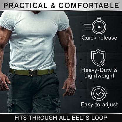 TECEUM Tactical Belt – Heavy-Duty & Quick Release – Military, Work, Rigger, Duty & Utility Belt for Men - color: Buckle 1 - Green, style: Large-for Waist 42"-46" (Length 53")